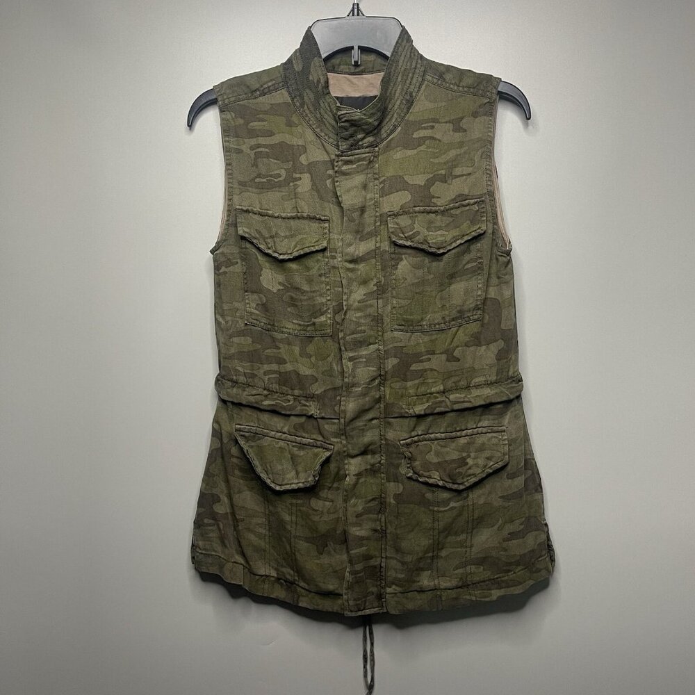 Sanctuary Green Camo Courier Military Cargo Vest Jacket Linen Blend Top Small - Picture 1 of 9